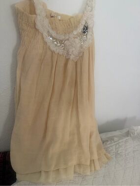 Women's Cream Sleeveless Chiffon Top with Lace & Sequin Trim